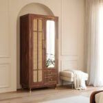 Sheesham Wood Wardrobe with Cane & Mirror