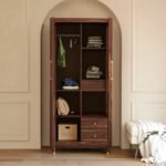 Sheesham Wood Wardrobe with Cane & Mirror - Image 5