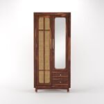 Sheesham Wood Wardrobe with Cane & Mirror - Image 3