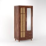Sheesham Wood Wardrobe with Cane & Mirror - Image 4