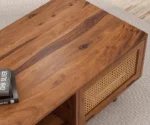 Solid Wood Cane Door Coffee Table with Open Shelf - Image 3