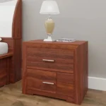 Swift Solid Sheesham Wood Bedside Table With Two Drawer Storage