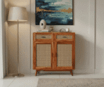 Amber Chest Cabinet with Cane Doors & Drawers In Honey Finish - Image 2