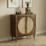 Amber Rattan 2 Door Wooden Sideboard Cabinet