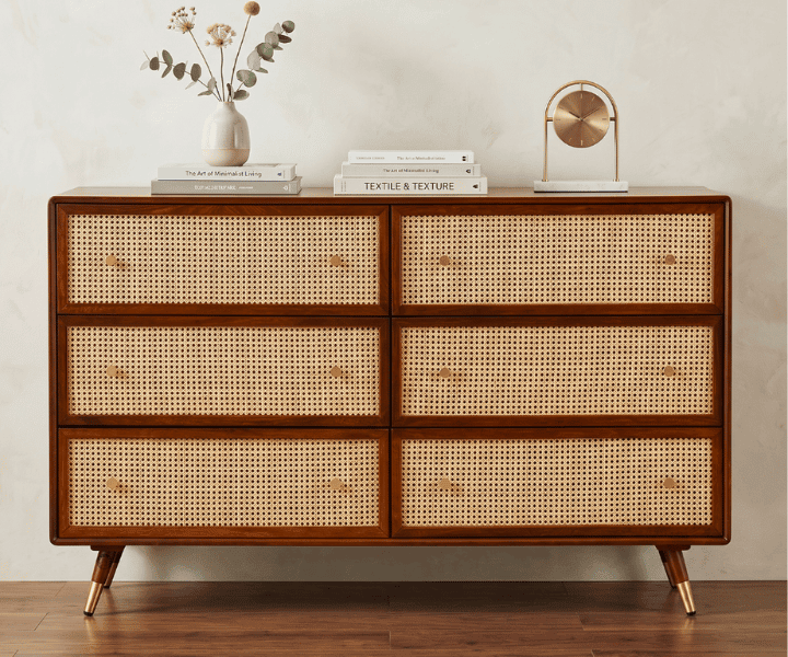 1 Sambhav Cane 6-Drawer Chest of Drawers - Image 1