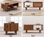 Solid Wood Cane Door Coffee Table with Open Shelf - Image 4