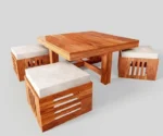Solid Sheesham Wood Coffee Table with 4 Cushioned Stools - Image 3