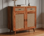 Amber Chest Cabinet with Cane Doors & Drawers In Honey Finish