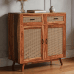 Amber Chest Cabinet with Cane Doors & Drawers In Honey Finish