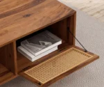 Solid Wood Cane Door Coffee Table with Open Shelf - Image 5