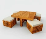 Solid Sheesham Wood Coffee Table with 4 Cushioned Stools - Image 5