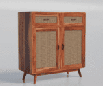 Amber Chest Cabinet with Cane Doors & Drawers In Honey Finish - Image 4