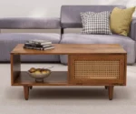 Solid Wood Cane Door Coffee Table with Open Shelf - Image 7