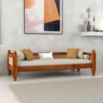 Solid Sheesham Wood Diwan Sofa with Cane Rattan Backrest & Cushioned Seat