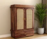 Amogh Sheesham Wood Home Temple with Cane Doors & Drawer Storage - Image 2