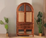 Anant Sheesham Wood Home Temple with Cane & Fluted Glass Doors and Spacious Drawers