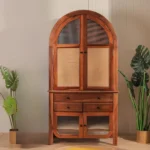 Anant Sheesham Wood Home Temple with Cane & Fluted Glass Doors and Spacious Drawers