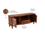 Boho Sheesham Wood Tv Cabinet with Ceramic Tiles & Storage - Image 2