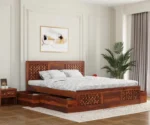 Bronzon Sheesham Wood Bed with Full Drawer Storage - Image 2