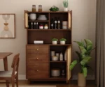 Tripti Classic Kitchen Cabinet with Fluted Glass, Cane Weave & Brass Knobs - Image 2