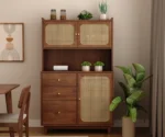 Tripti Classic Kitchen Cabinet with Fluted Glass, Cane Weave & Brass Knobs - Image 3
