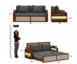 EDIN Solid Sheesham Wood 3 Seater Sofa Cum Bed With Upholstered Headboard and Brass Detailing - Image 9