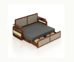 EDIN Solid Sheesham Wood 3 Seater Sofa Cum Bed With Upholstered Headboard and Brass Detailing - Image 2