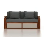 EDIN Solid Sheesham Wood 3 Seater Sofa Cum Bed With Upholstered Headboard and Brass Detailing - Image 5