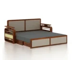 EDIN Solid Sheesham Wood 3 Seater Sofa Cum Bed With Upholstered Headboard and Brass Detailing - Image 7