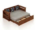 Italian Solid Sheesham Wood 3 Seater Sofa Cum Bed With Headboard and Mini Storage - Image 2