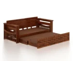 Italian Solid Sheesham Wood 3 Seater Sofa Cum Bed With Headboard and Mini Storage - Image 10