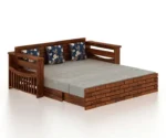 Italian Solid Sheesham Wood 3 Seater Sofa Cum Bed With Headboard and Mini Storage - Image 4