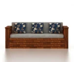 Italian Solid Sheesham Wood 3 Seater Sofa Cum Bed With Headboard and Mini Storage - Image 5