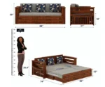 Italian Solid Sheesham Wood 3 Seater Sofa Cum Bed With Headboard and Mini Storage - Image 8