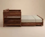 Lurid Solid Sheesham Wood 3 Seater Sofa Cum Bed Walnut with Side Pockets - Image 2