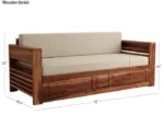 Lurid Solid Sheesham Wood 3 Seater Sofa Cum Bed Walnut with Side Pockets - Image 6