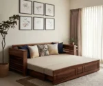 Lurid Solid Sheesham Wood 3 Seater Sofa Cum Bed Walnut with Side Pockets - Image 7