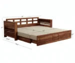 Lurid Solid Sheesham Wood 3 Seater Sofa Cum Bed Walnut with Side Pockets - Image 8
