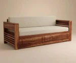 Lurid Solid Sheesham Wood 3 Seater Sofa Cum Bed Walnut with Side Pockets - Image 9