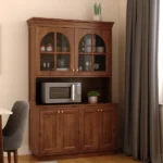 Nivrit  Wood Arch Glass Kitchen Cabinet