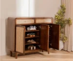 Premium Solid Wood Shoe Cabinet With Cane Detailing - Image 2