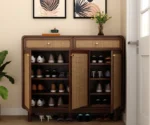 Premium Solid Wood Shoe Cabinet With Cane Detailing