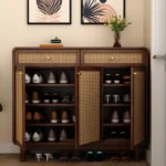 Premium Solid Wood Shoe Cabinet With Cane Detailing