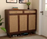 Premium Solid Wood Shoe Cabinet With Cane Detailing - Image 5