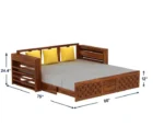 Lurid Solid Sheesham Wood 3 Seater Sofa Cum Bed Walnut with Side Pockets - Image 9