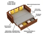 Lurid Solid Sheesham Wood 3 Seater Sofa Cum Bed Walnut with Side Pockets - Image 8