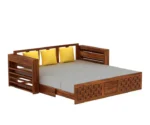 Lurid Solid Sheesham Wood 3 Seater Sofa Cum Bed Walnut with Side Pockets - Image 2