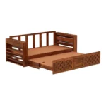 Lurid Solid Sheesham Wood 3 Seater Sofa Cum Bed Walnut with Side Pockets - Image 3