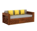 Lurid Solid Sheesham Wood 3 Seater Sofa Cum Bed Walnut with Side Pockets - Image 5