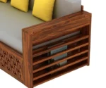 Lurid Solid Sheesham Wood 3 Seater Sofa Cum Bed Walnut with Side Pockets - Image 6